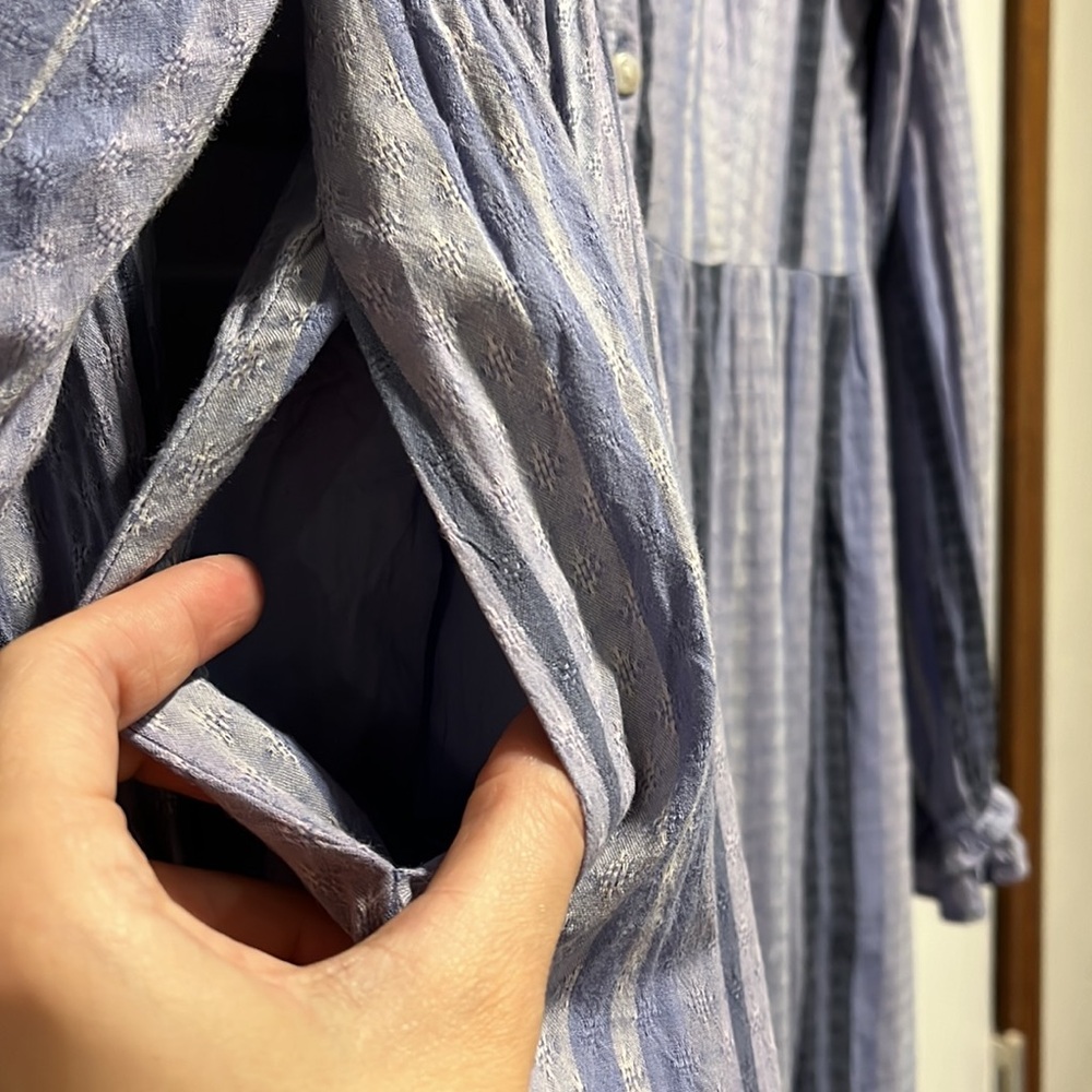 Universal Thread XS S M Blue Lavender Striped button up long sleeve Midi dress - Picture 7 of 16